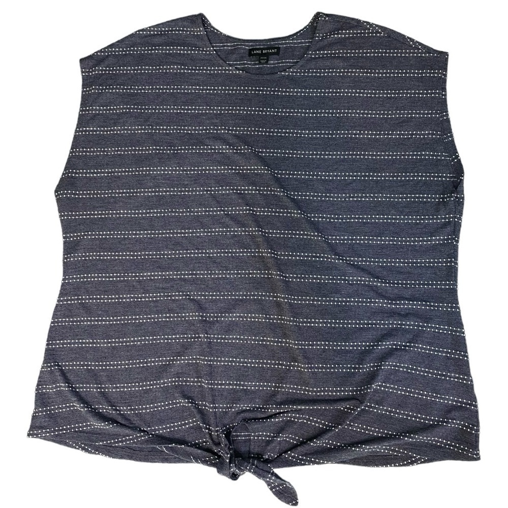 Lane Bryant Blue White Stripe Lightweight Knit Front Tie Sleeveless Top Size 22